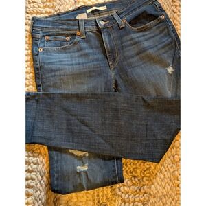 Levis Boyfriend Jeans Womens 27 Distressed Dark Wash Mid Rise Straight